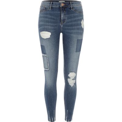 Blue wash Molly rip and repair jeggings